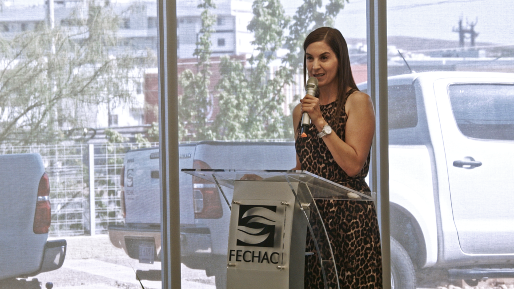 Erika Seyffert, directora general de FECHAC, compartió unas palabras durante el Informe Anual de Resultados 2022 del CCDHG.