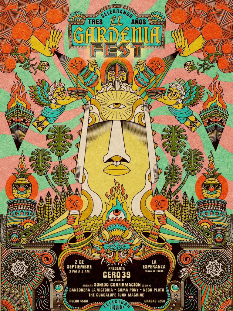Poster oficial de El Gardenia Fest 2023, evento por el tercer aniversario de la cervecería chihuahuense El Gardenia