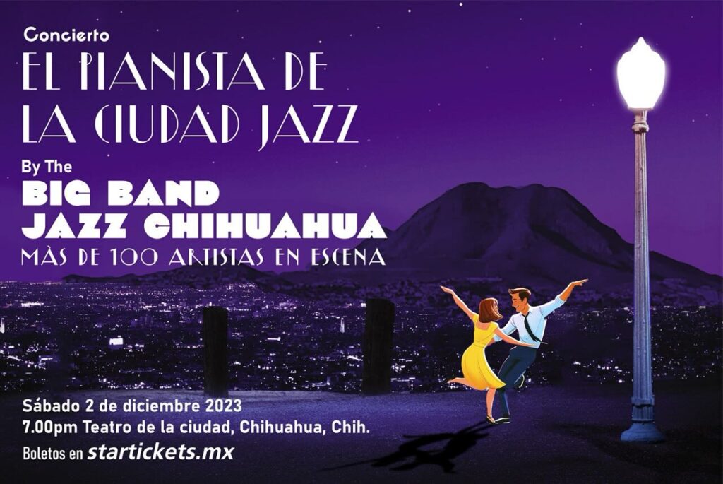 Póster oficial del concierto invernal "El Pianista de la Ciudad Jazz" por la Big Band Jazz Chihuahua. FOTO: Cortesía 