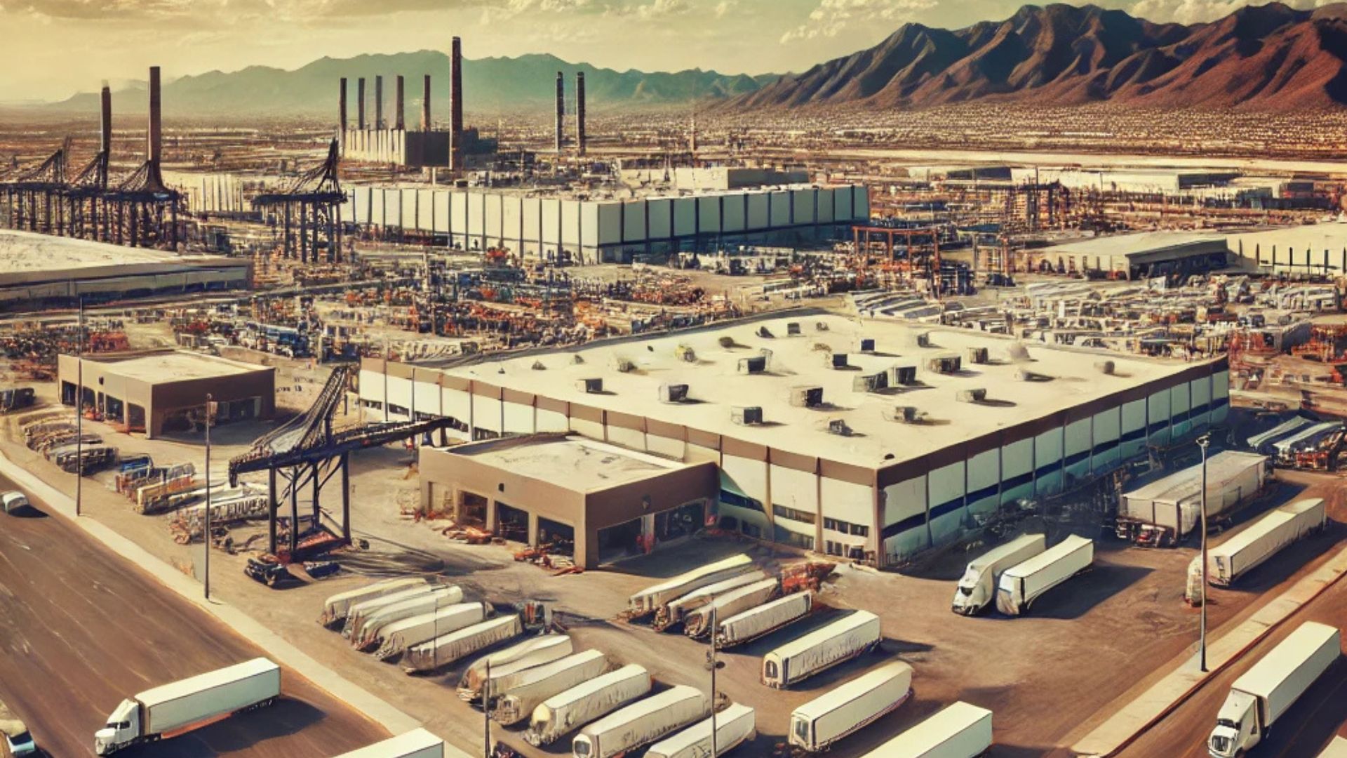 Vista panorámica de un parque industrial en Chihuahua, mostrando instalaciones modernas y un entorno desértico que favorece el desarrollo industrial y empresarial.