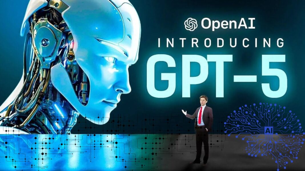 Imagen conceptual de inteligencia artificial con visuales tecnológicos, representando las capacidades avanzadas de GPT-5 en programación, visión y autonomía.