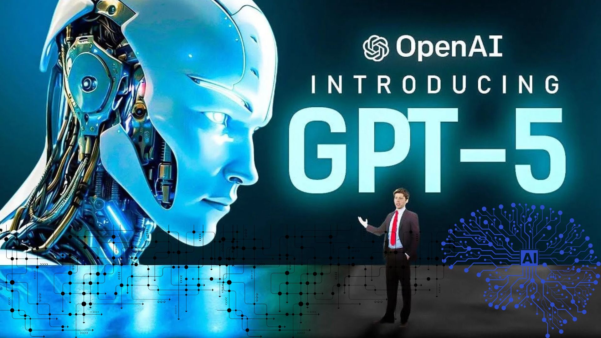 Ilustración conceptual de GPT-5 y su impacto en la programación Imagen conceptual de inteligencia artificial con visuales tecnológicos, representando las capacidades avanzadas de GPT-5 en programación, visión y autonomía.