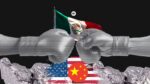 La guerra comercial EE. UU.–China, con México sentado sobre un cofre de minerales críticos, reflejando dilemas ambientales y estratégicos.