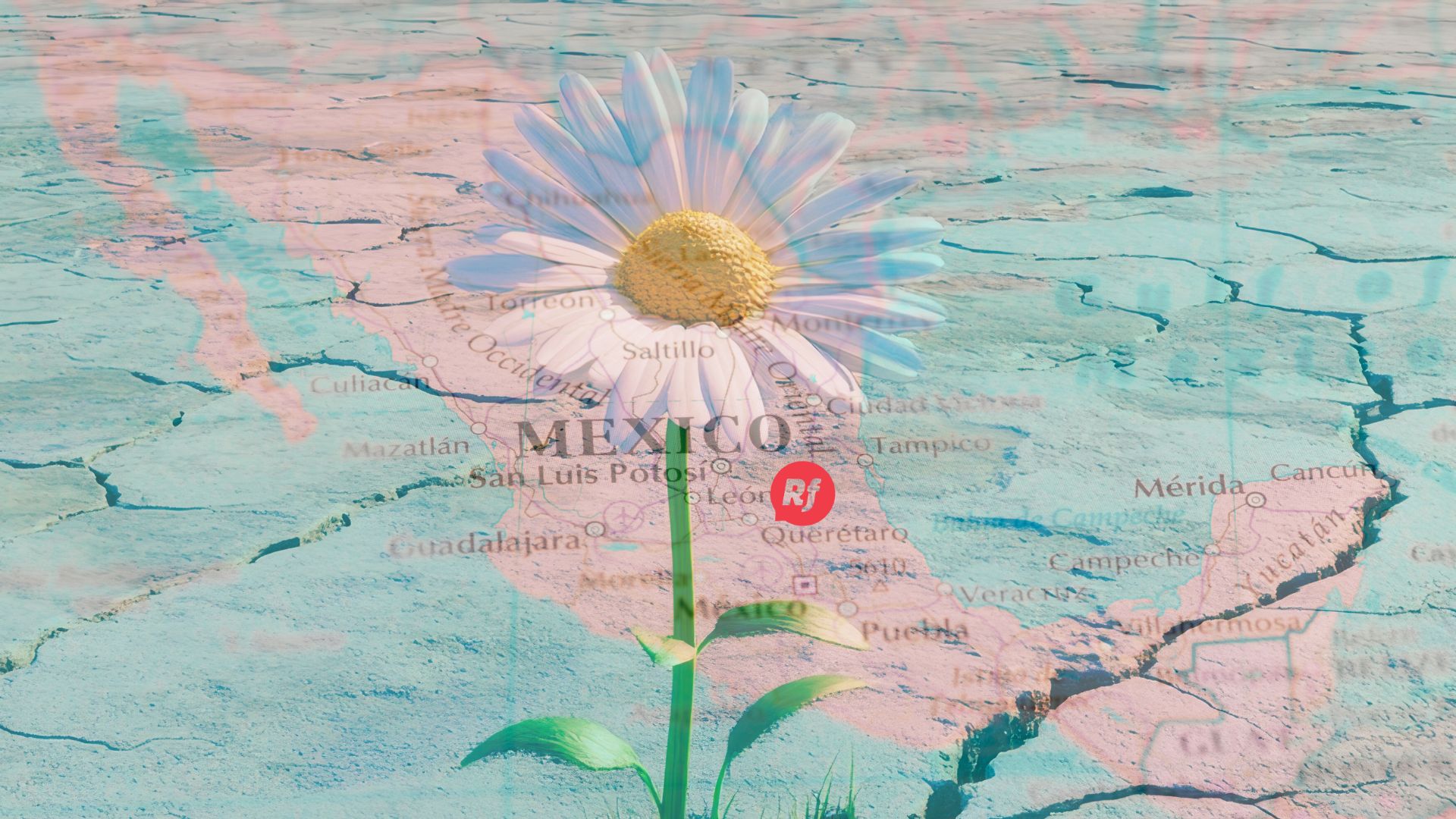 Mapa de México con flor simbolizando la resiliencia económica del país Mapa de México con una flor creciendo del concreto, simbolizando la resiliencia y el crecimiento económico ante los desafíos globales.