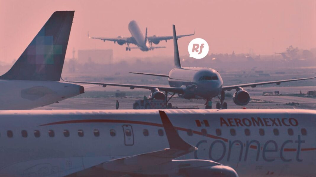 Aviones en pista reflejan el auge del tráfico aéreo en México 2025, con rutas nacionales e internacionales en expansión y millones de pasajeros movilizados.
