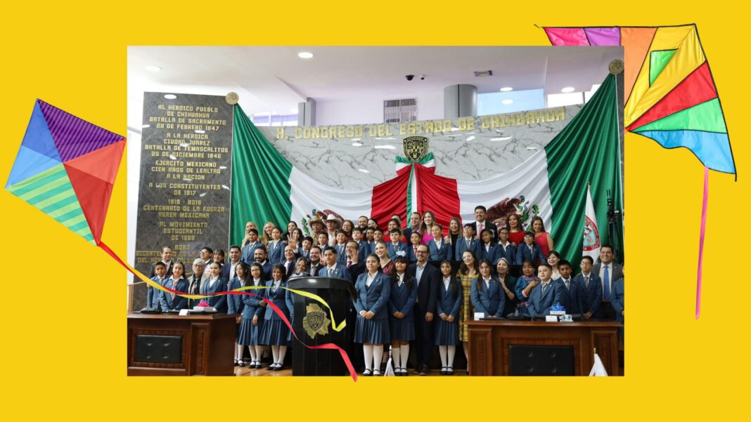 Diputada Xóchitl Contreras durante visita a estancia infantil en Ciudad Juárez entregando apoyos a niñas, niños y personal educativo