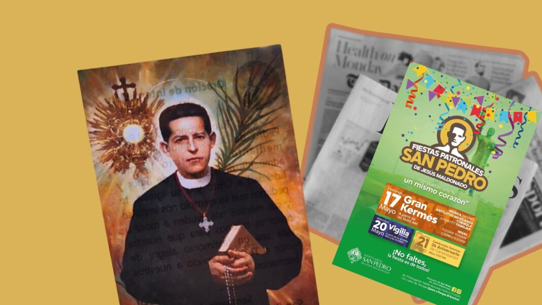 Cartel oficial de las Fiestas Patronales de San Pedro de Jesús Maldonado 2026 en Chihuahua, con actividades religiosas, gran kermés, música en vivo y celebración por el aniversario de canonización.