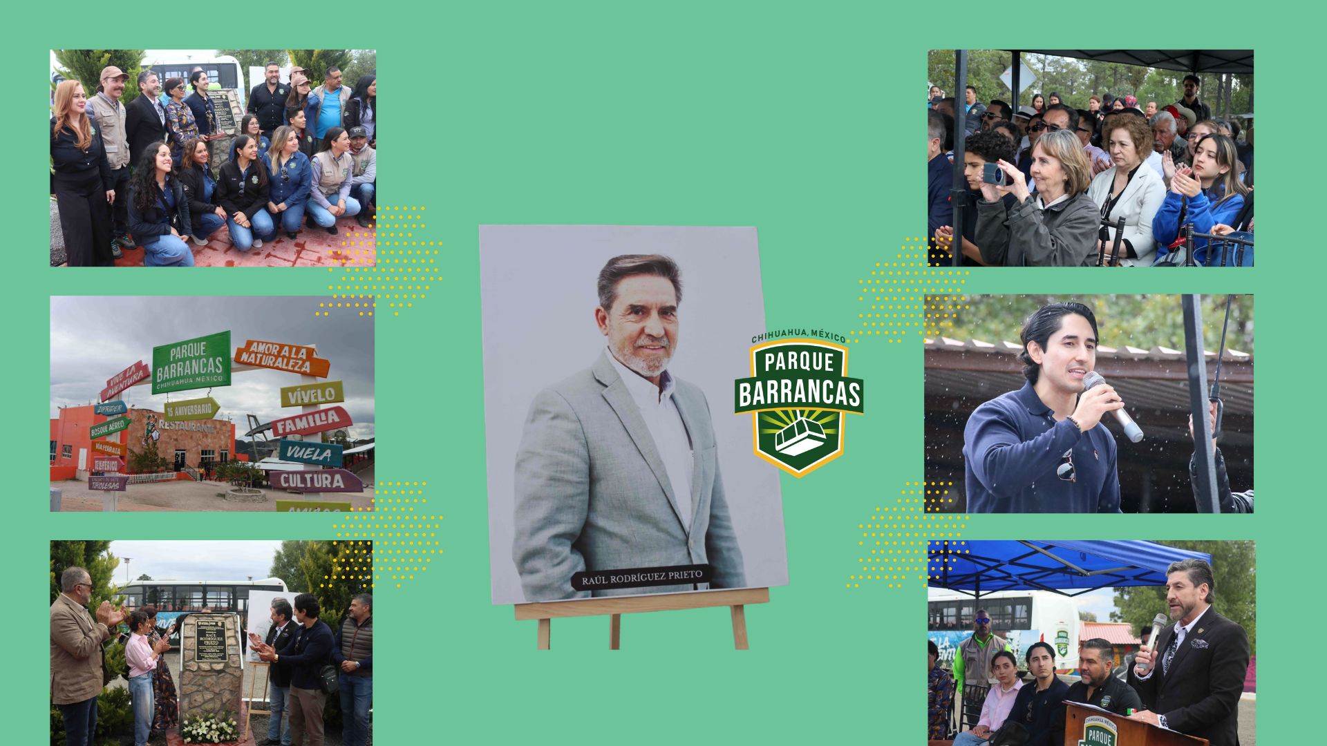 Homenajean a Raúl Rodríguez Prieto por su legado en el turismo de Chihuahua Autoridades y representantes del sector turístico durante el homenaje póstumo a Raúl Rodríguez Prieto en el Parque Barrancas, en Chihuahua.