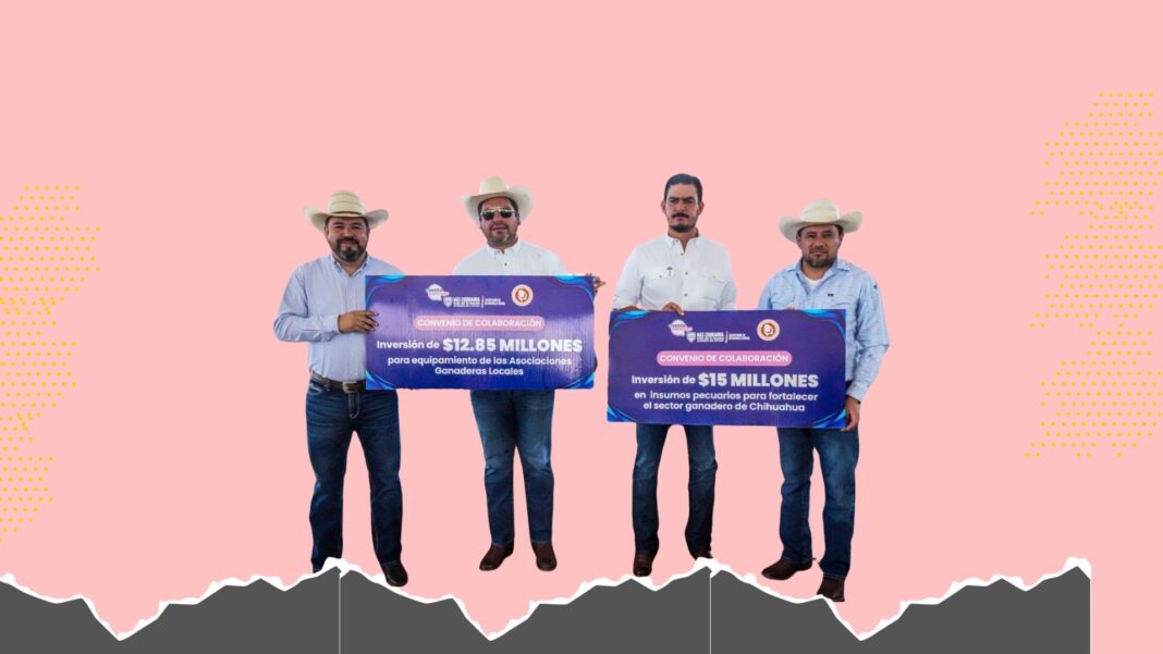 Más de 28 MDP impulsan la productividad ganadera Autoridades de la Secretaría de Desarrollo Rural y la Unión Ganadera Regional de Chihuahua durante la entrega de apoyos para fortalecer la infraestructura y productividad del sector ganadero.