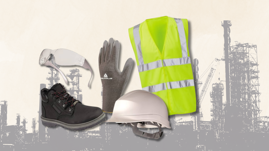 Los mejores equipos de seguridad que hacen más seguro tu trabajo diario Equipo de protección personal de última generación utilizado en entornos industriales, incluyendo botas de seguridad, casco, lentes especializados y ropa de trabajo de alto desempeño.