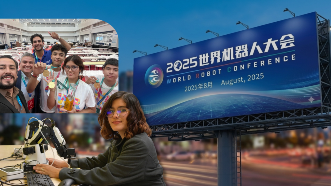 De las dudas al oro mundial: la historia de Karina Jaired Castellanos Hernández Karina Jaired Castellanos Hernández, integrante del equipo mexicano campeón mundial de robótica, durante una competencia internacional en China.