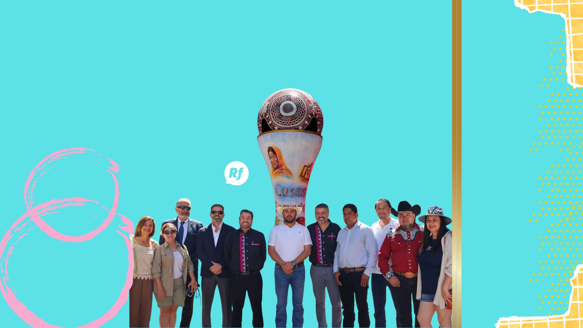 "Hilos Mágicos de Chihuahua" rinde homenaje a los cinco Pueblos Mágicos Esfera monumental "Hilos Mágicos de Chihuahua" instalada en Distrito Uno, inspirada en la cerámica de Mata Ortiz y dedicada a los cinco Pueblos Mágicos del estado.