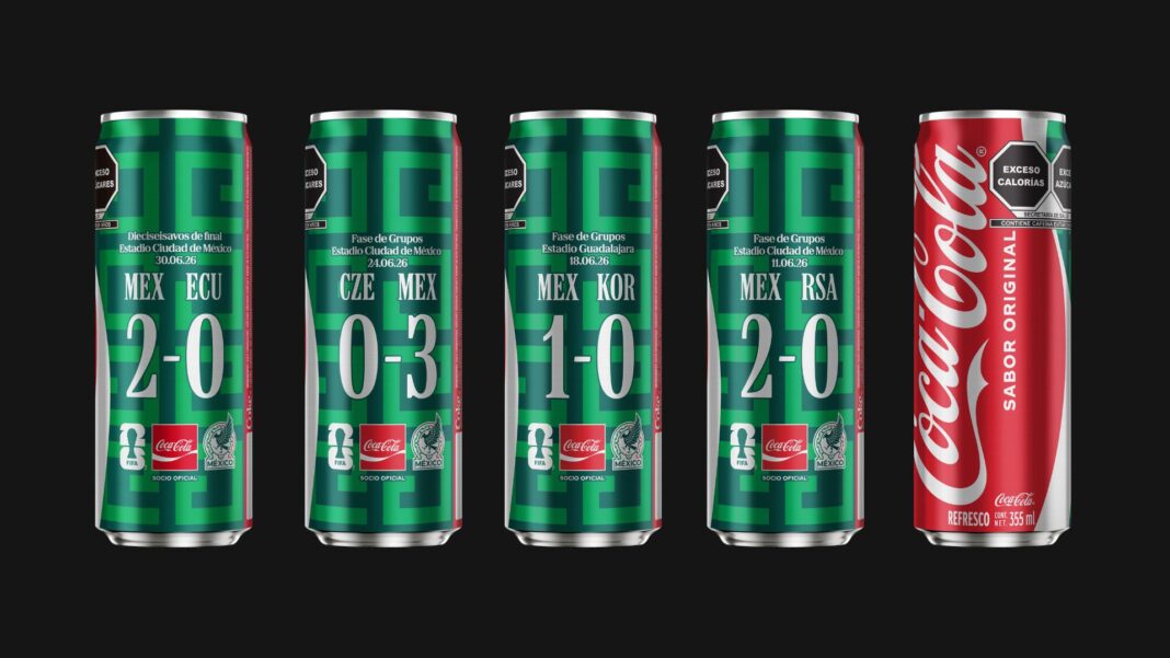 Latas conmemorativas de Coca-Cola inspiradas en las victorias de la Selección Mexicana durante la fase de grupos de la Copa Mundial de la FIFA 2026.