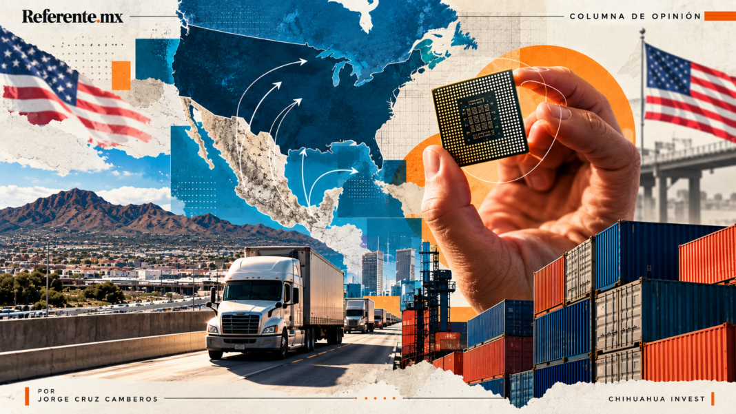 Estados Unidos ya no sólo quiere saber dónde se fabrica, quiere saber de dónde viene cada pieza Mapa de Norteamérica, componentes tecnológicos, transporte y cadenas de suministro que representan el nuevo reto del nearshoring para Chihuahua.