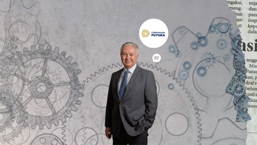Sergio Mendoza: Chihuahua busca quedarse con talento, tecnología y valor Sergio Mendoza, presidente de Chihuahua Futura, durante entrevista sobre talento, tecnología y desarrollo económico de Chihuahua.